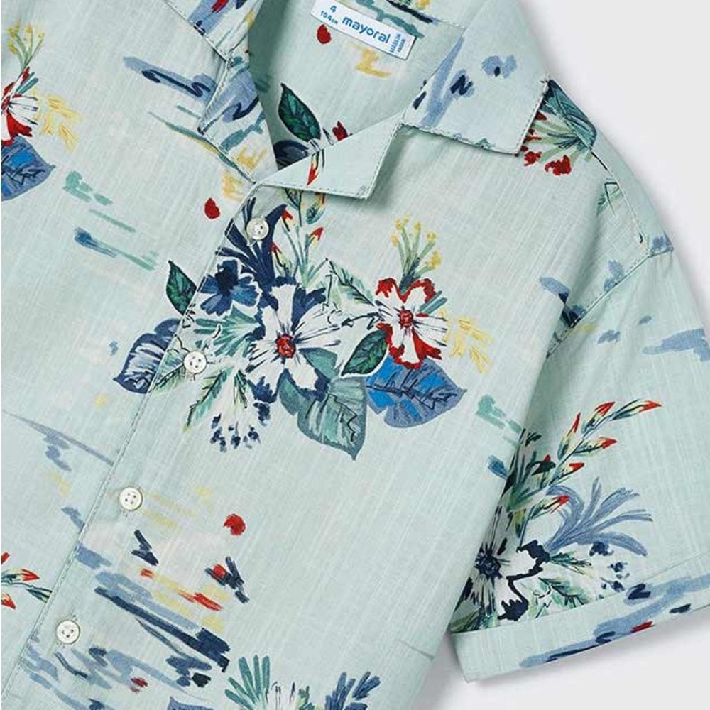 Mayoral Boys Green Palm Print Short-Sleeve Botanico Button Down Shirt • Size 3T